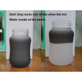 New arrival funny wide neck glass feeding baby bottle with temperature sensitive silicone sleeve